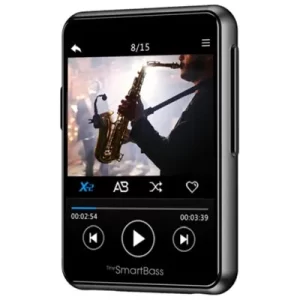 נגן כשר MP3 סאמוויקס טייני סמארטבאס TINY SMARTBASS הוא נגן מוזיקה נייד הכולל מסך המציג סרטון של מישהו מנגן בסקסופון. הממשק שלו כולל פסי התקדמות, לחצני הפעלה והשהייה ופקדי מדיה אחרים. המכשיר מתהדר בעיצוב אלגנטי ושחור עם קצוות מעוגלים.