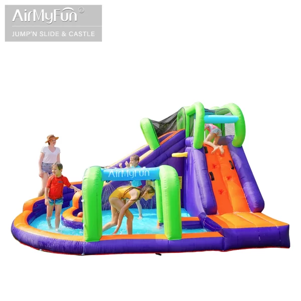 ⁦מתקן מתנפח עם מים גדול גשר ומגלשה מעוגלת | W83018| המתקן רטוב | Air My Fun |המגן⁩ – תמונה ⁦2⁩