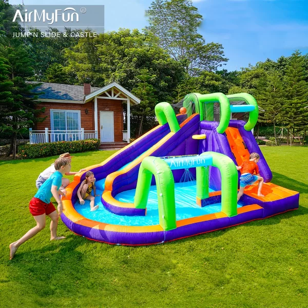 ⁦מתקן מתנפח עם מים גדול גשר ומגלשה מעוגלת | W83018| המתקן רטוב | Air My Fun |המגן⁩ – תמונה ⁦5⁩