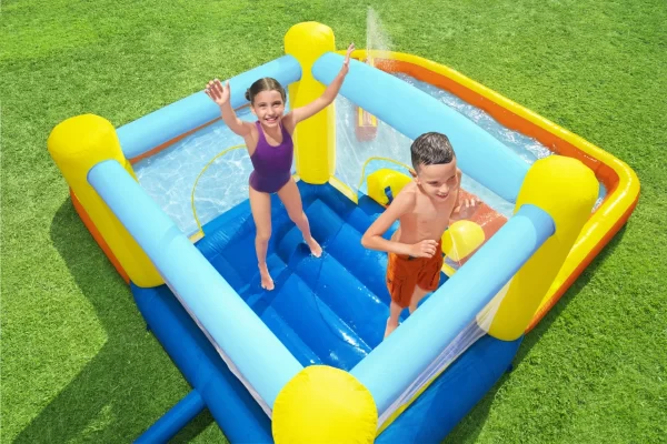⁦מתקן קפיצה מתנפח עם מים בינוני | 53381 | בריכת מים | Bestway | מגלשה+משטח קפיצה+שיכשוכית | המגן⁩ – תמונה ⁦3⁩