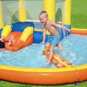מתקן קפיצה מתנפח עם מים בינוני | 53381 | בריכת מים | Bestway | מגלשה+משטח קפיצה+שיכשוכית | המגן