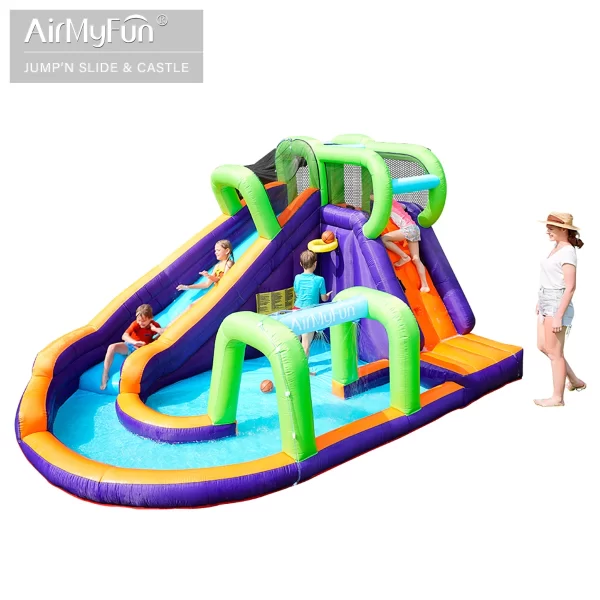 ⁦מתקן מתנפח עם מים גדול גשר ומגלשה מעוגלת | W83018| המתקן רטוב | Air My Fun |המגן⁩ – תמונה ⁦7⁩